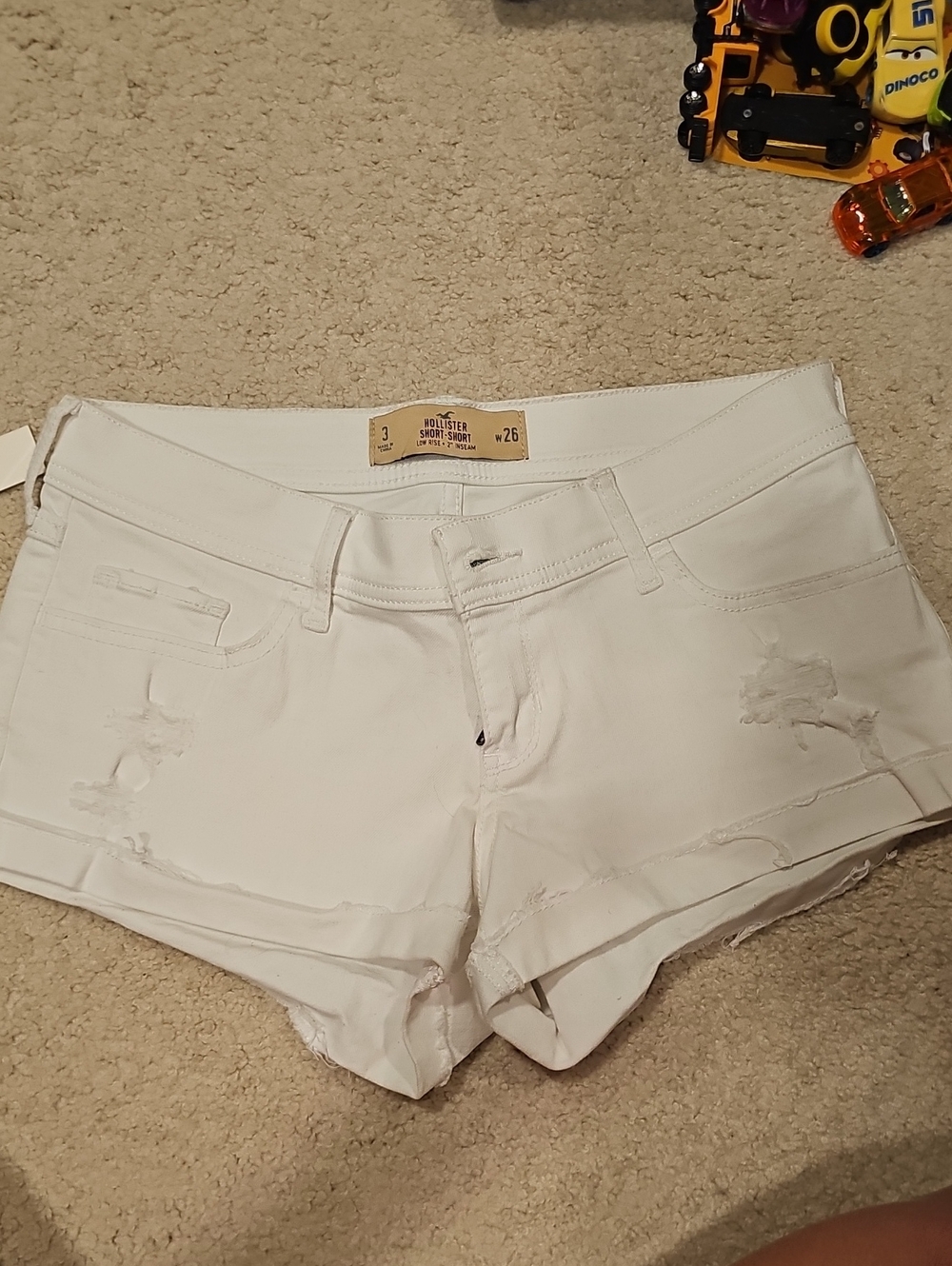 Hollister White Distressed Low-Rise Denim Shorts